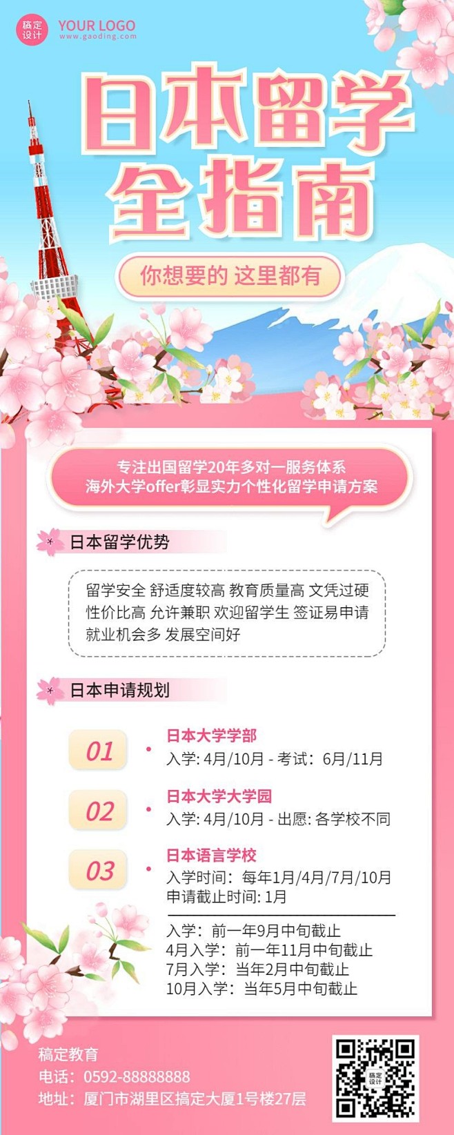 留学机构宣传介绍招生长图海报