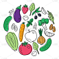 圆形背景有水果和蔬菜