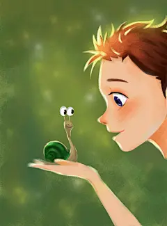 手绘插画小动物 小男孩   模仿陈阿凸画的