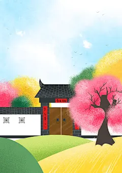 十里桃花手绘插画海报