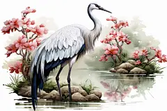 水墨中国风二十四节气丹顶鹤寒露插画