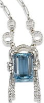 An aquamarine and diamond brooch, by Bulgari.