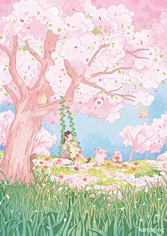 惊蛰春天治愈风插画