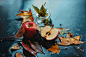 Autunm inside: still life with rain : Autumn is a perfect season for still life photography—with its colorful leaves, extremely orange persimmon, hot drinks, red apples, pumpkin soup, and wild grapes. Every local market and park is a ready-made vanitas.Tu