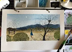 #插画良品的日常#
水彩纸空白台历试用。终于体会了，画到最后撕美纹胶带，把画撕破的心情～ ​​​​