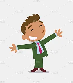 卡通人物的商人张开双臂很高兴