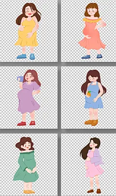 摸肚子卡通孕妇人物插画元素