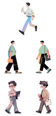 素材组合-通用插画扁平风求职人物贴纸