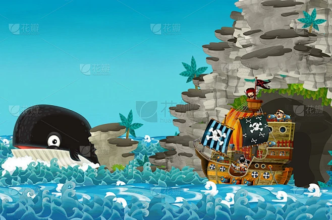 cartoon scene with pirate ship sailing through the图片_其他图片图片素材-花瓣网