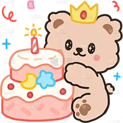 生日祝福小熊蛋糕可爱彩色粗描边插画贴纸