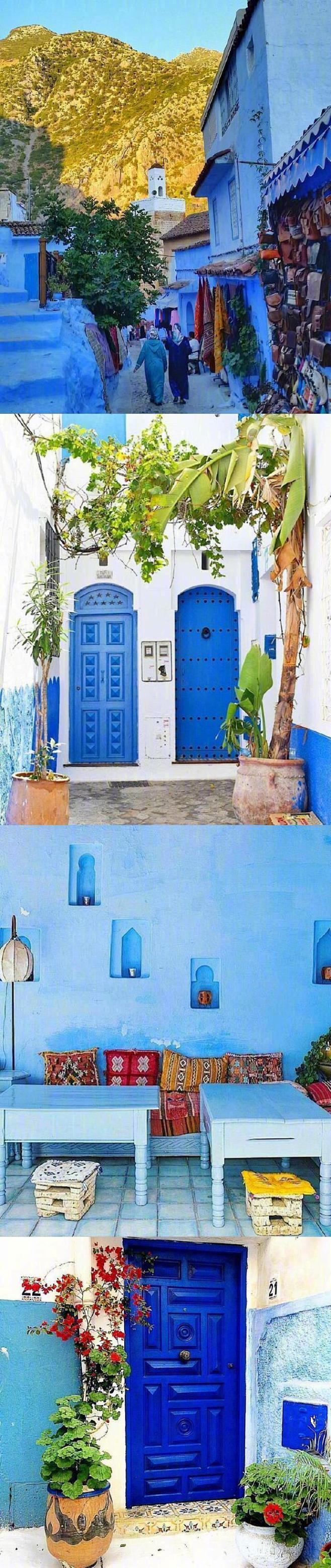 摩洛哥 Chefchaouen 的蓝色小...