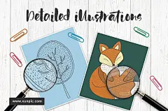 328个可爱的森林元素矢量素材含eps，ai，png格式合集下载 插图插画 