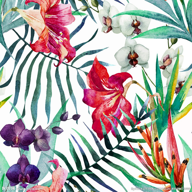 热带棕榈花卉图案热带丛林图案