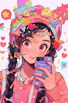 设图彩虹风扁平风多巴胺女孩穿搭人物插画