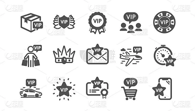 Vip图标集。证书，赌场筹码，快递包裹。非常重要的人，玩家桌，vip买家。向量素材-花瓣网