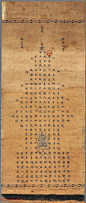 保罗-伯希和收集的敦煌《宝塔心经》，规格：74.9×29.9-30.1厘米，塔门绘有观世音菩萨坐像，现藏法国国家图书馆，编号：P.2168