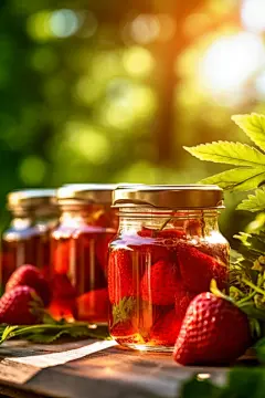 罐装草莓酱果酱调料摄影图