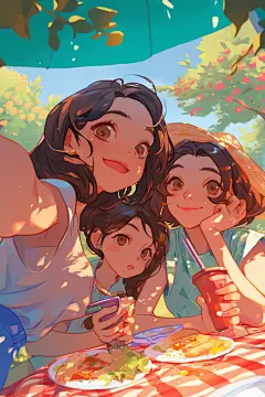 夏日聚会手绘漫画风插画