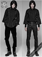 Punk Rave Gothic Romeo shirt OY-912/BK | Fantasmagoria.shop - retail & wholesale Gothic clothes and accessories : Victorian Gothic style men's black jacquard buttoned shirt, bishop style wide sleeves with long button cuffs