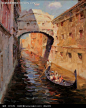 油画—城市里河流上的船只图片