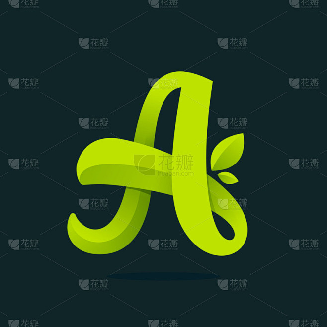 字母 A 标志与绿色的树叶.