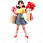 3D电商购物女孩人物贴纸