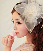 韩国甜美新娘写真米色珍珠水钻花朵羽毛小礼帽发夹头饰发饰 