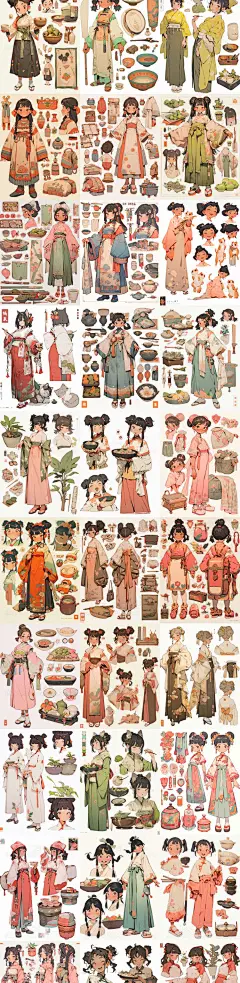 AI可爱动漫女角色设计素材 卡通游戏人物原画设定 服装插画参考-淘宝网