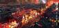 中国古代手绘插画-手绘插画古风夜晚场景-手绘插画古风游戏场景