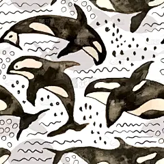逆戟鲸,水彩画,四方连续纹样,可爱的,鸡尾酒,自然,野生动物,图像,海洋,装饰