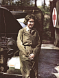 Princess Elizabeth (Queen Elizabeth II) in 1945 in her ATS uniform during the war where she was trained as a driver.