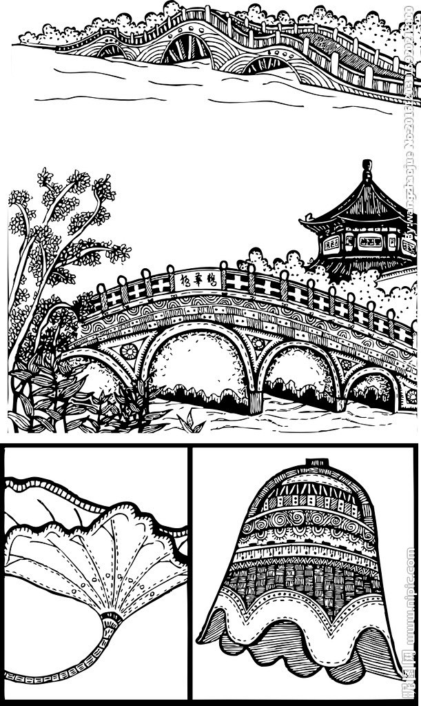 线描中国古建筑