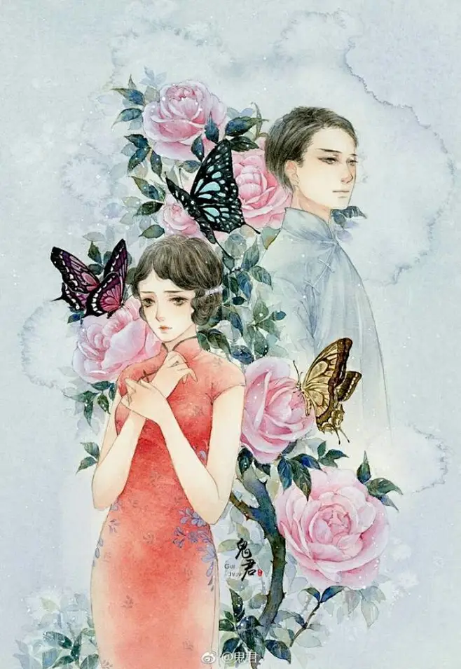 手绘 水彩 古风 人物 @鬼君-花瓣网
