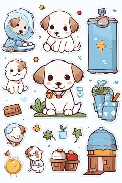 可爱狗狗宠物手绘贴纸