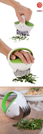Fastcut Herb Chopper Tool // winner of a Red Dot Design Award, it has five ultra-sharp cutting wheels to quickly & effortlessly slice through stalks, stems and leaves #product_design #industrial_design