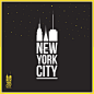 New York City sign, typographic design, silhouettes of skyscrapers