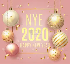 球体,2020,贺卡,华贵,模板,粉色,概念,矢量,明亮