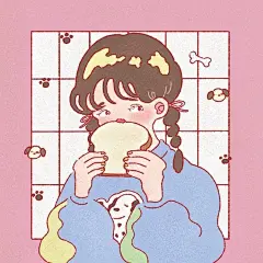 复古草莓味女孩插画 丨画师 miounun 美羽 ​​​​