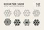 Set of eight minimalistic trendy shapes. Stylish vector logo emblems for Your design. Simple geometric signs collection.