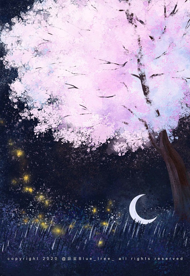 夜樱_蔚蓝Blue_tree__插画师作...