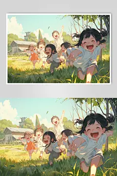 AI数字艺术小孩郊游插画-众图网