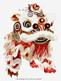 新中式国风素材国潮插画-醒狮·小红