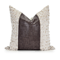 现代样板房沙发的靠垫自然风靠包浅米咖纹麻质织拼接深褐紫皮抱枕-淘宝网