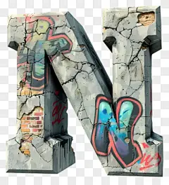 字母n涂鸦砖墙3d模型城市艺术-涂鸦覆盖的砖墙与彩绘字母