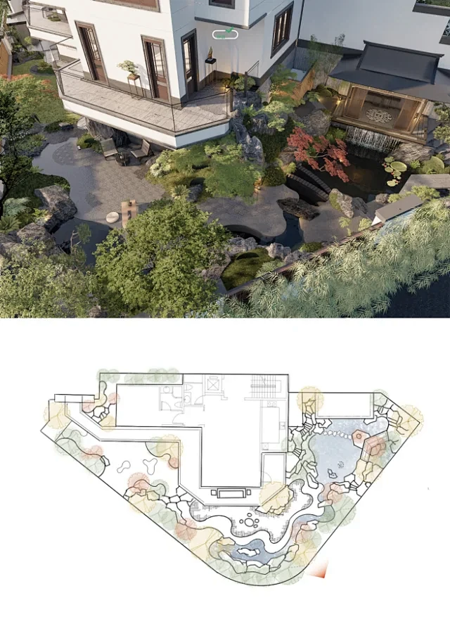 左滑帮我填彩平图｜日式庭院景观禅意庭院 - 小红书图片_庭院空间-平面图片素材-花瓣网