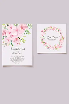 粉色水彩手绘桃花边框装饰贺卡请柬矢量素材-众图网