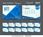 set Blue Desk Calendar 2017 template design, blue cover, business flyer layout, advertisement, book, leaflet, catalog