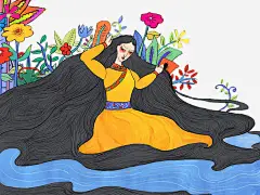 古代四大美女之一西施_新图网 https://www.ixintu.com 古代四大美女 溪水 头发 花 西施