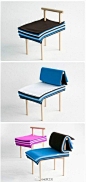 创意工坊：【翻页椅子】这款怪异的椅子名曰“pages”（翻页），它的设计灵感来自书本。椅子的神奇之处在于，它可以通过“翻页”调节椅背的高度和厚度，当然，这所谓的“页”，其实也就是多层的坐垫（或者靠垫……）。