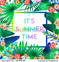 Summer Typographical Background With Tropical Plants